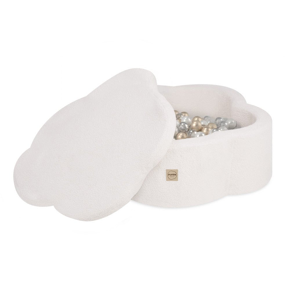 Piscine à balles avec tapis, 95x30 cm, agneau crème, Floral Fun Zone (+ 200 boules or, perle, transparentes) - Plush Nest - Misioo - myplayground