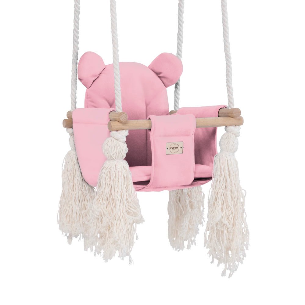 Balançoire Ourson - Velours rose - Plush Nest - myplayground