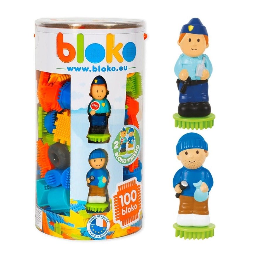Tube 100 Bloko + 2 Figurines 3D Police - Bloko - myplayground