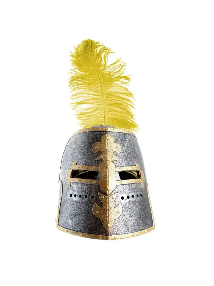 CASQUE TEMPLIER AVEC VISIÈRE + PLUME COLORÉE - Jeu de Rôle pour Enfants by KALID MEDIEVAL