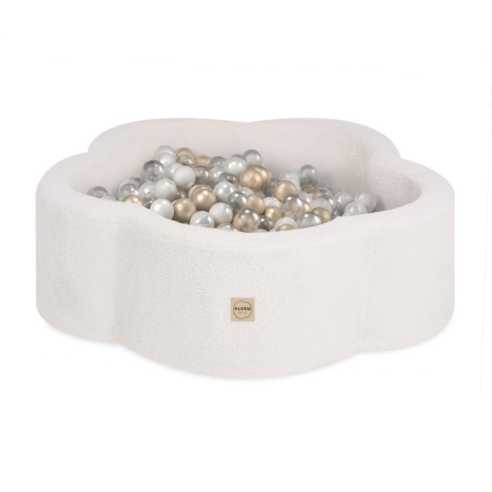 Piscine à balles, 95x30 cm, agneau crème, Floral Fun Zone (+ 200 boules or, perle, transparentes) - Plush nest - Misioo - myplayground