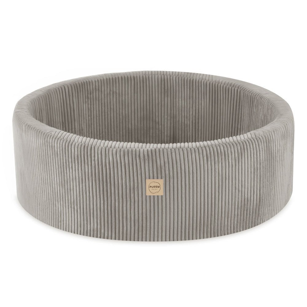 Piscine à balles - ronde 90x30 cm, beige velours côtelé (+ 200 boules perles, dorées, bleues ) – Plush Nest - myplayground