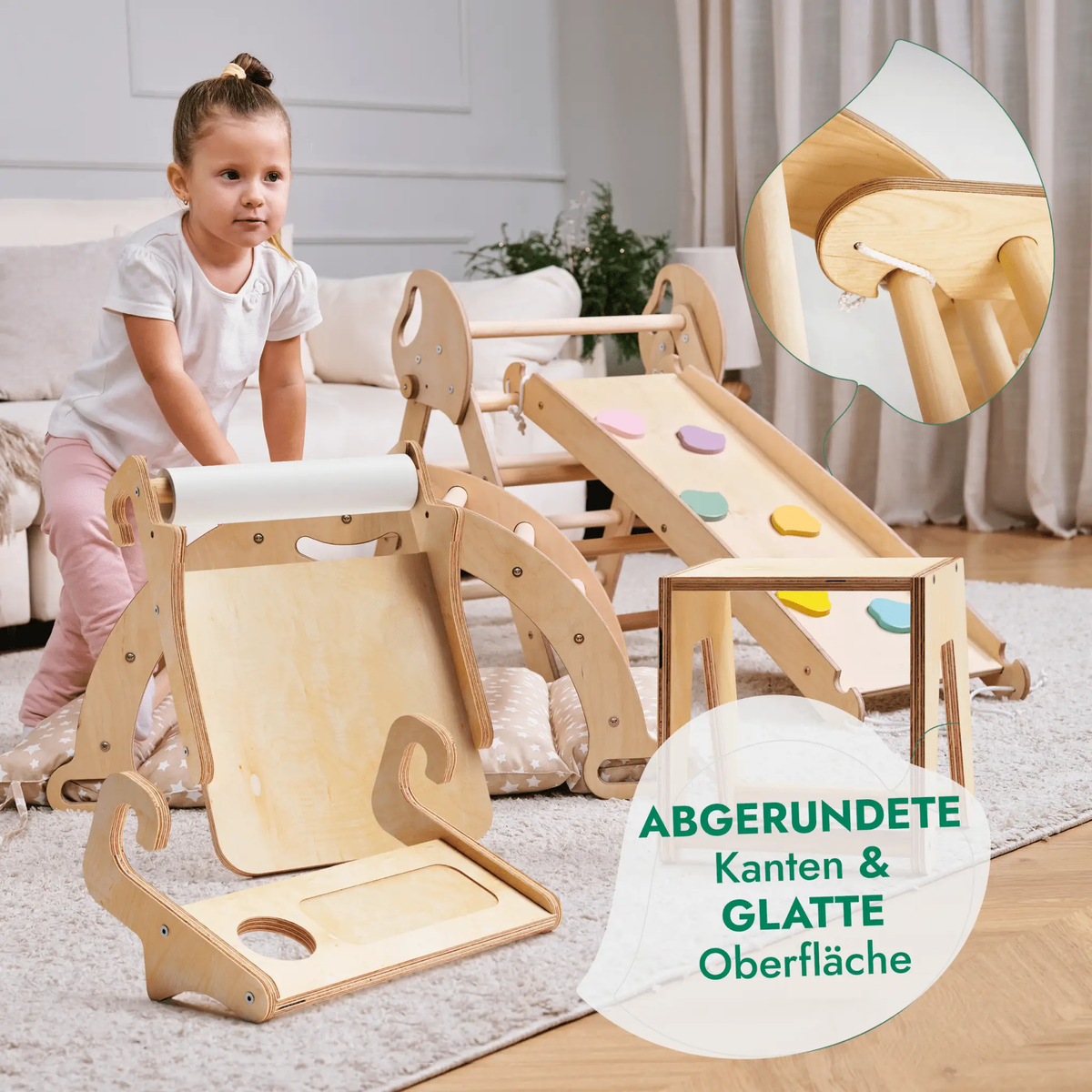 Montessori Pikler Triangle 5-in-1 Climbing Set for Toddlers 1 to 3 Years Arch Slide Board Cushion Creative Play by Goodevas