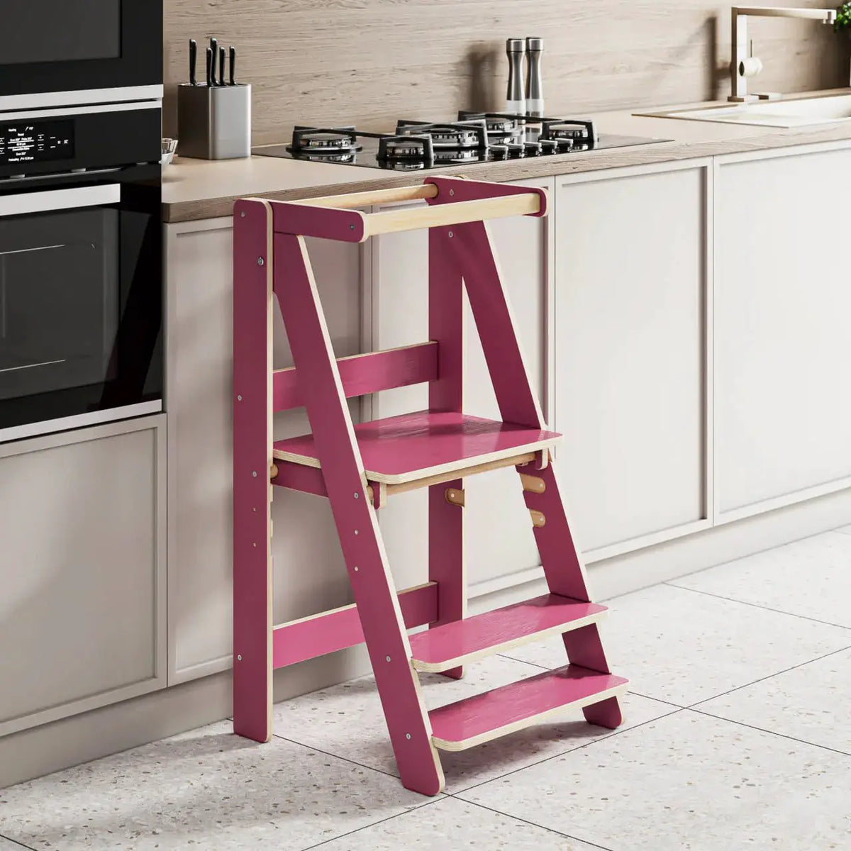 Tour d'observation montessori Pliable - bois brut (non verni), 18 à 24 mois -BusyKids by BusyKids