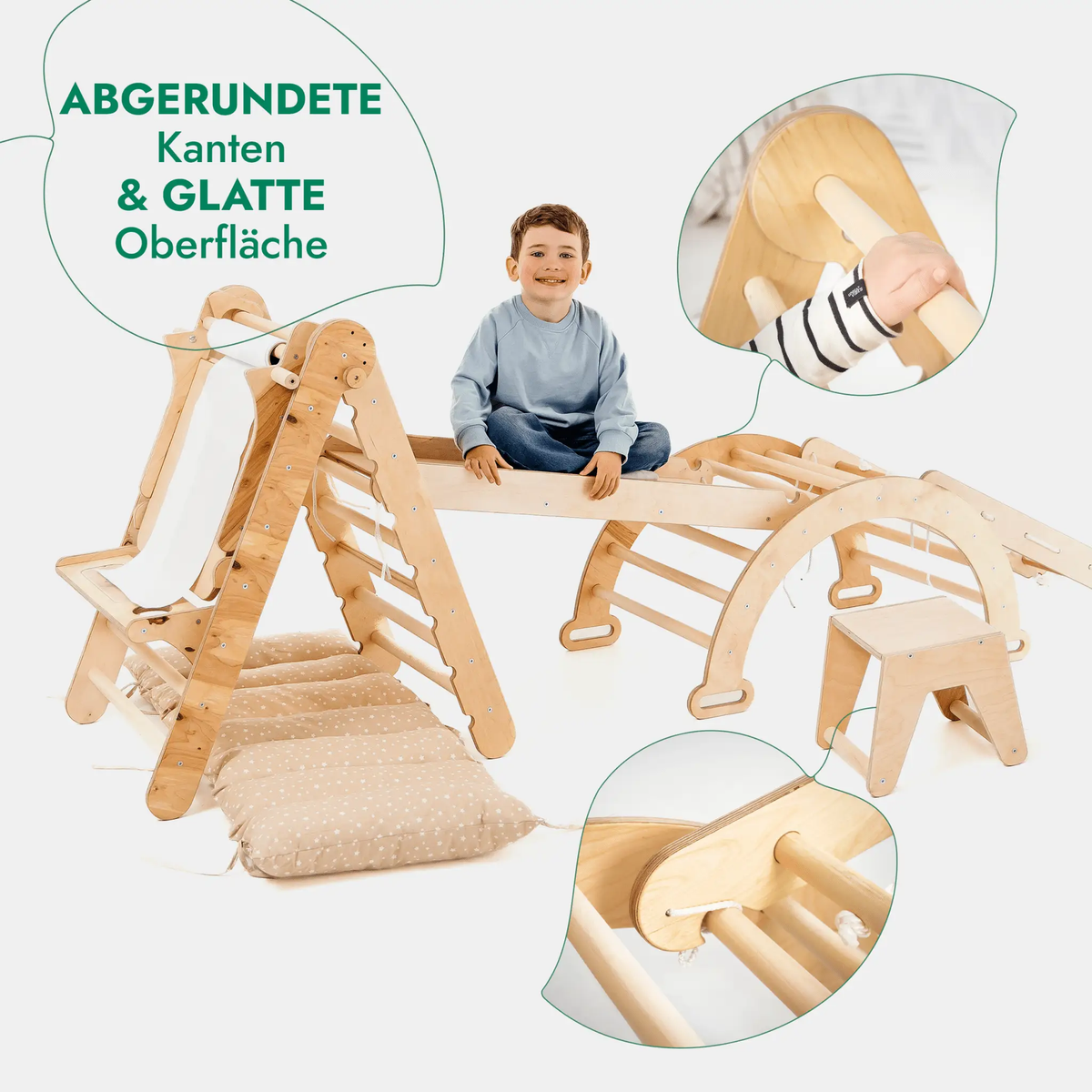 Montessori Climbing Set 7in1 for Kids Ages 1 to 7 with Climbing Triangle Arch Slide Net Chalkboard Chair for Development by Goodevas