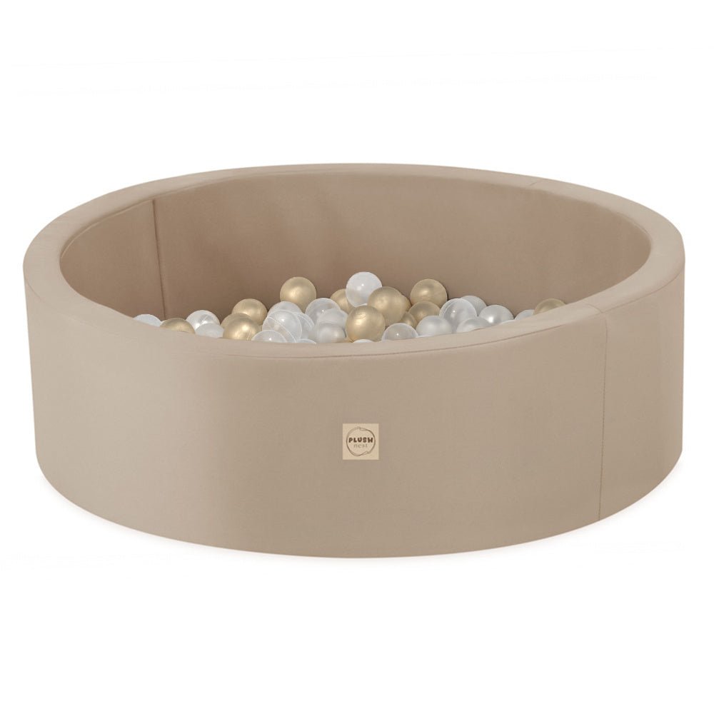 Piscine à balles extérieure - ronde 90x30 cm, beige imperméable ( 200 balles or, perle)– Plush Nest - myplayground
