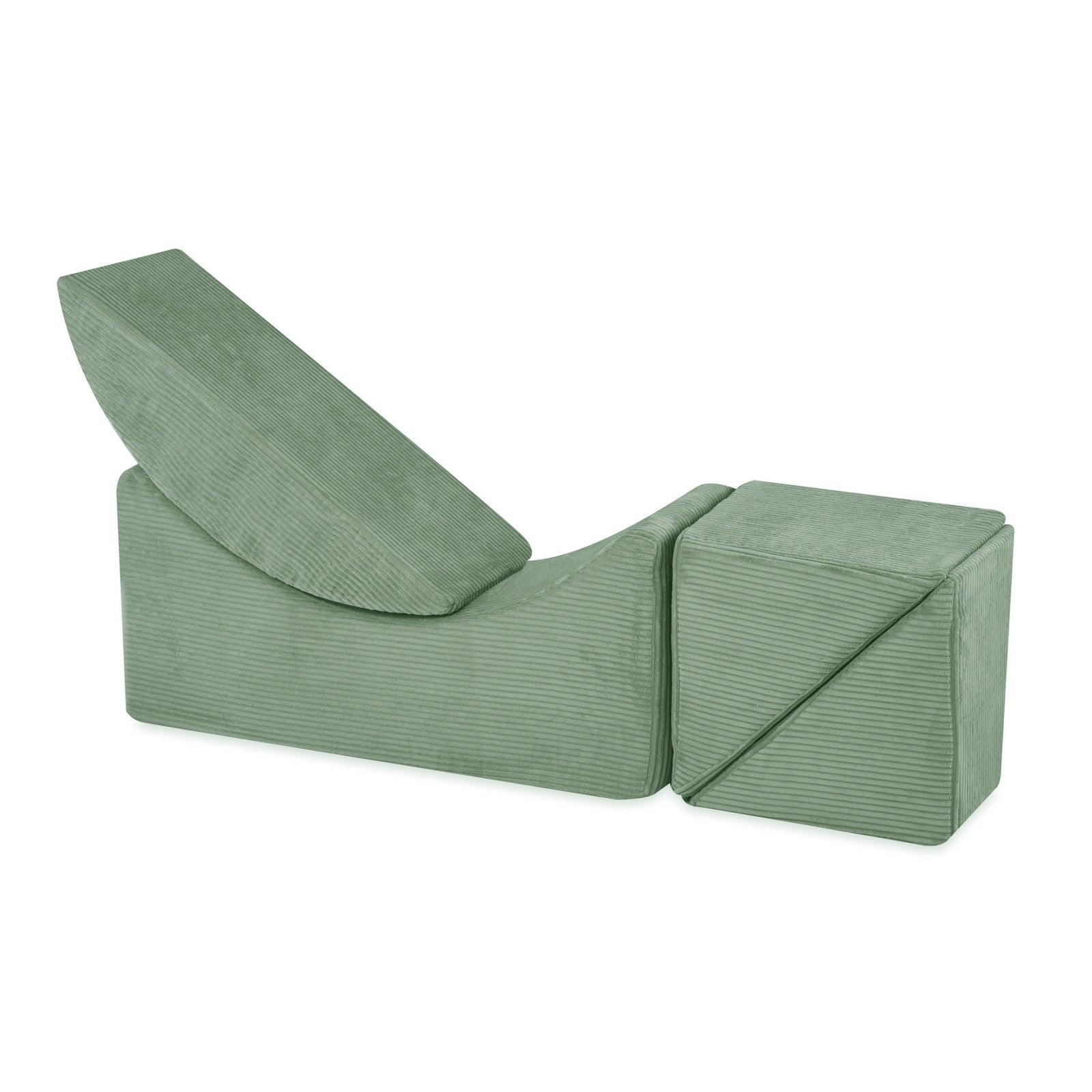 Chaise longue enfant inclinable 145x35x45 cm - velours côtelé vert premium, confortable – Plush Nest - myplayground