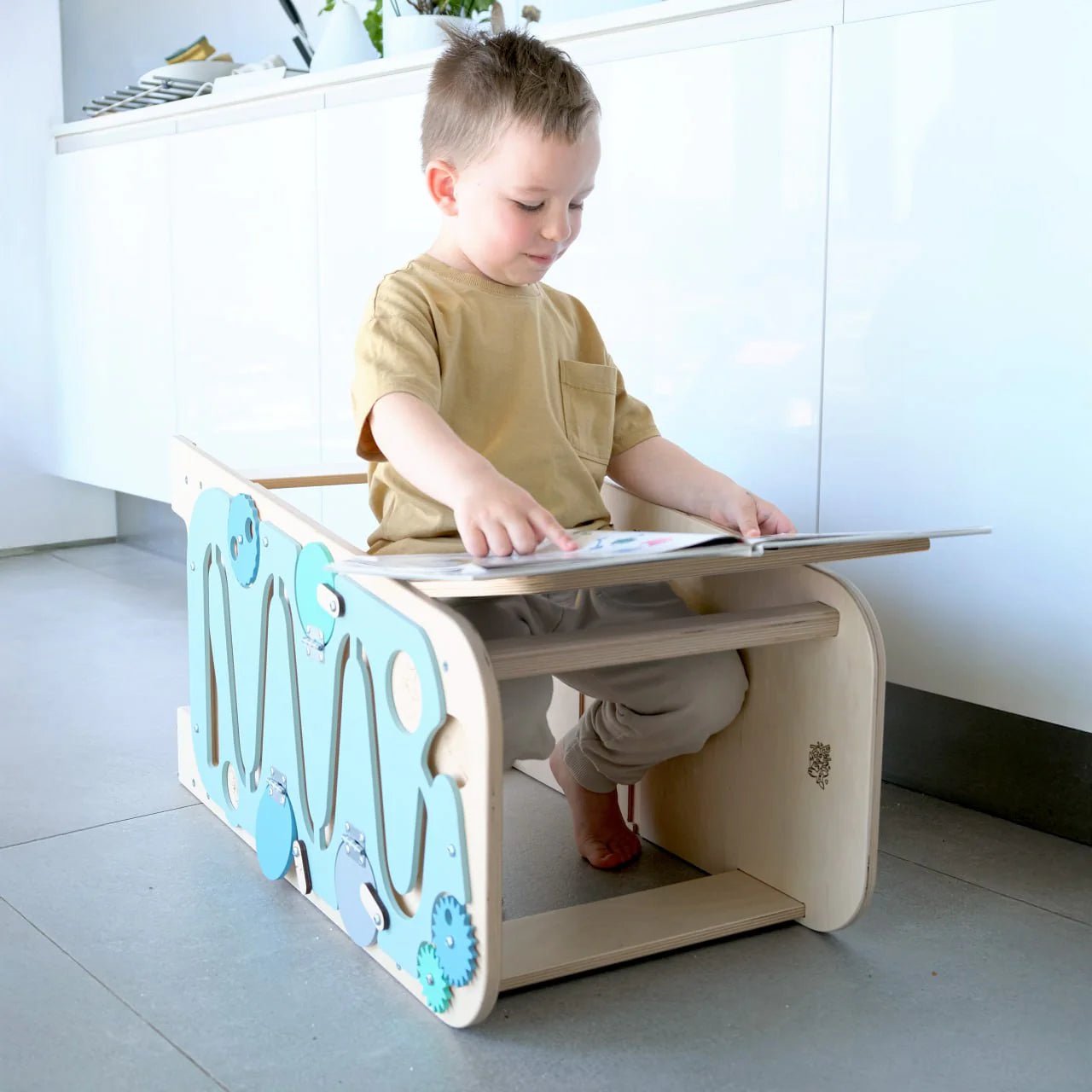 BusyKids - Tour d’Apprentissage Multifonctions 5 en 1 Menthe - Bois Brut (non verni) - 18 à 24 mois - myplayground