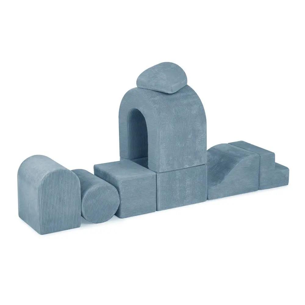 Château de terrain de jeu avec piscine +150 balles (perle, argent) – Velours côtelé bleu premium – Plush Nest by Misioo