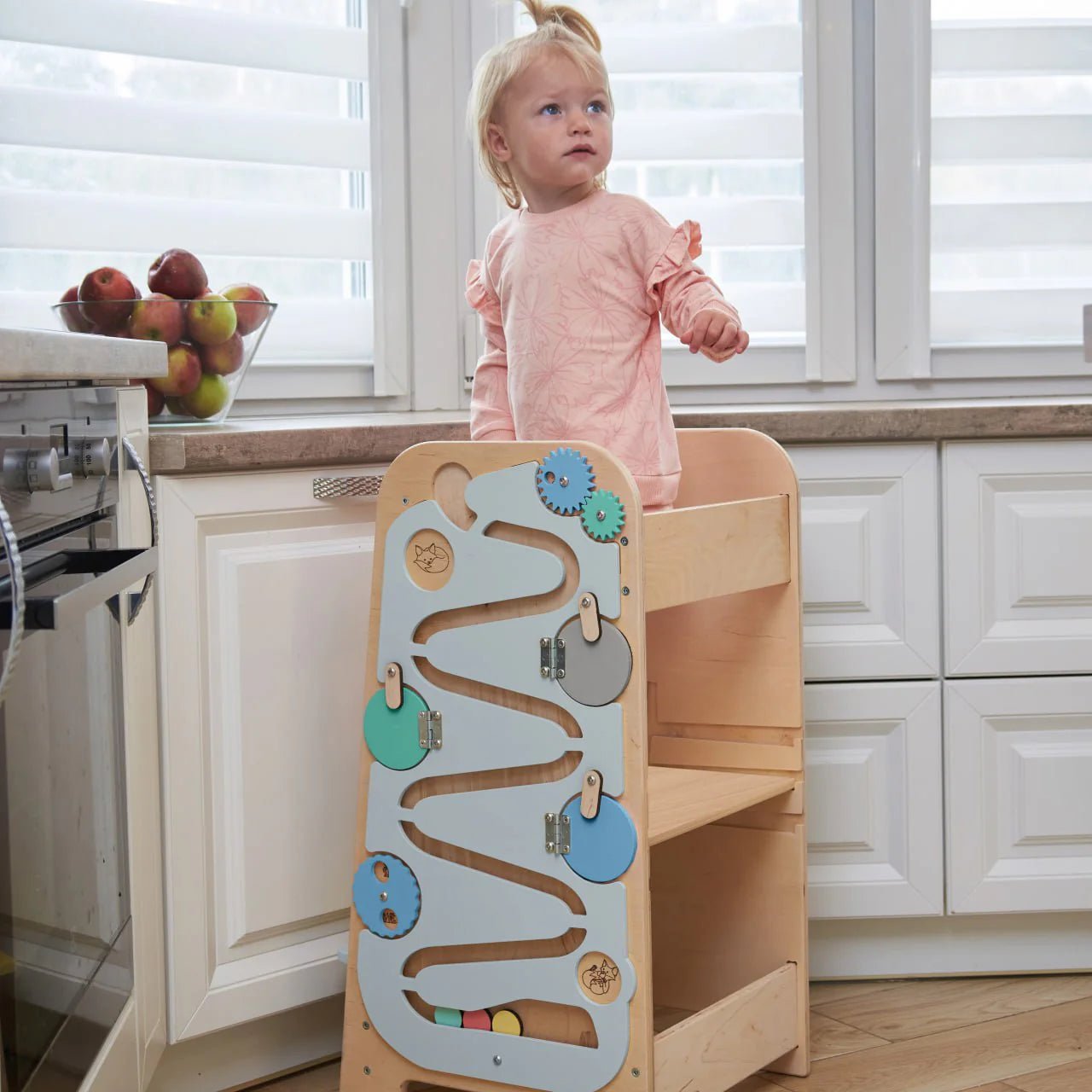 BusyKids - Tour d’Apprentissage Multifonctions 5 en 1 Menthe - Bois Brut (non verni) - 18 à 24 mois - myplayground