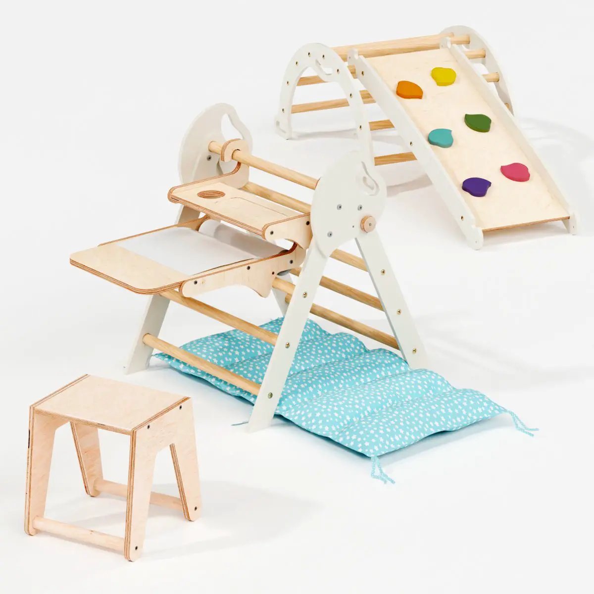 Montessori Pikler Triangle 5-in-1 Climbing Set for Toddlers 1 to 3 Years Arch Slide Board Cushion Creative Play by Goodevas