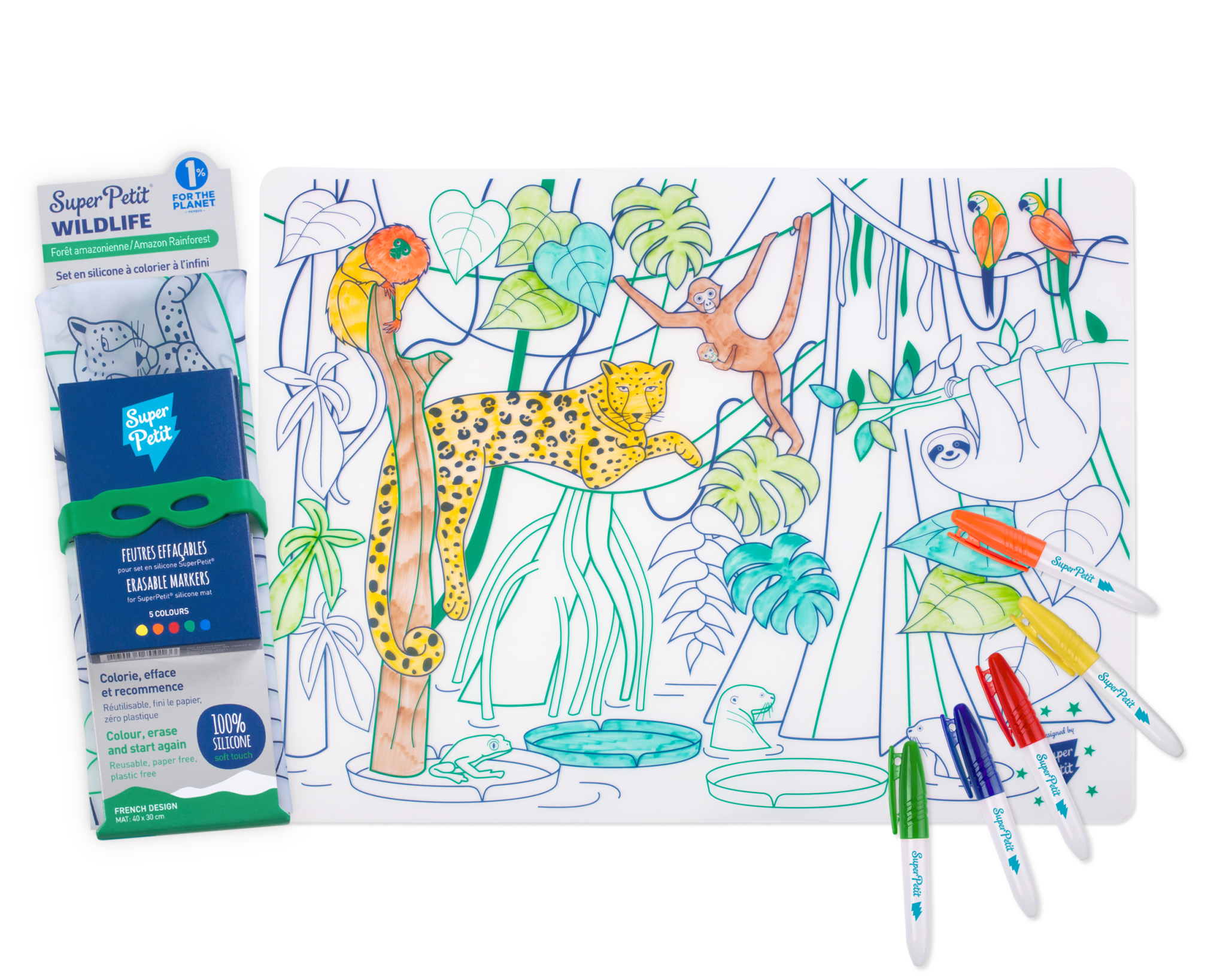 Set Amazonie + Set en Silicone avec Végétation et Animaux Colorés , 5 Feutres - Jeu Créatif - myplayground