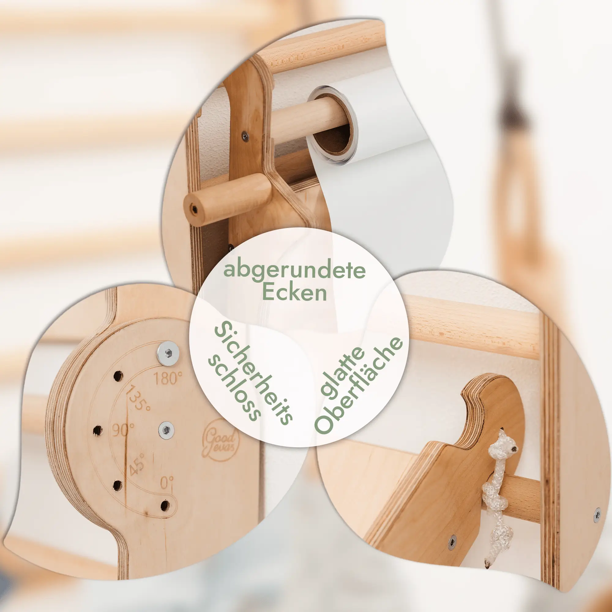 8in1 Kletterwand Indoor: Sprossenwand, Gymnastikringe, Hängende Leiter, Disc - Schaukel, Rutsche, Klimmzugstange, Maltafel und Kinderstuhl für Kinder – Beige - myplayground