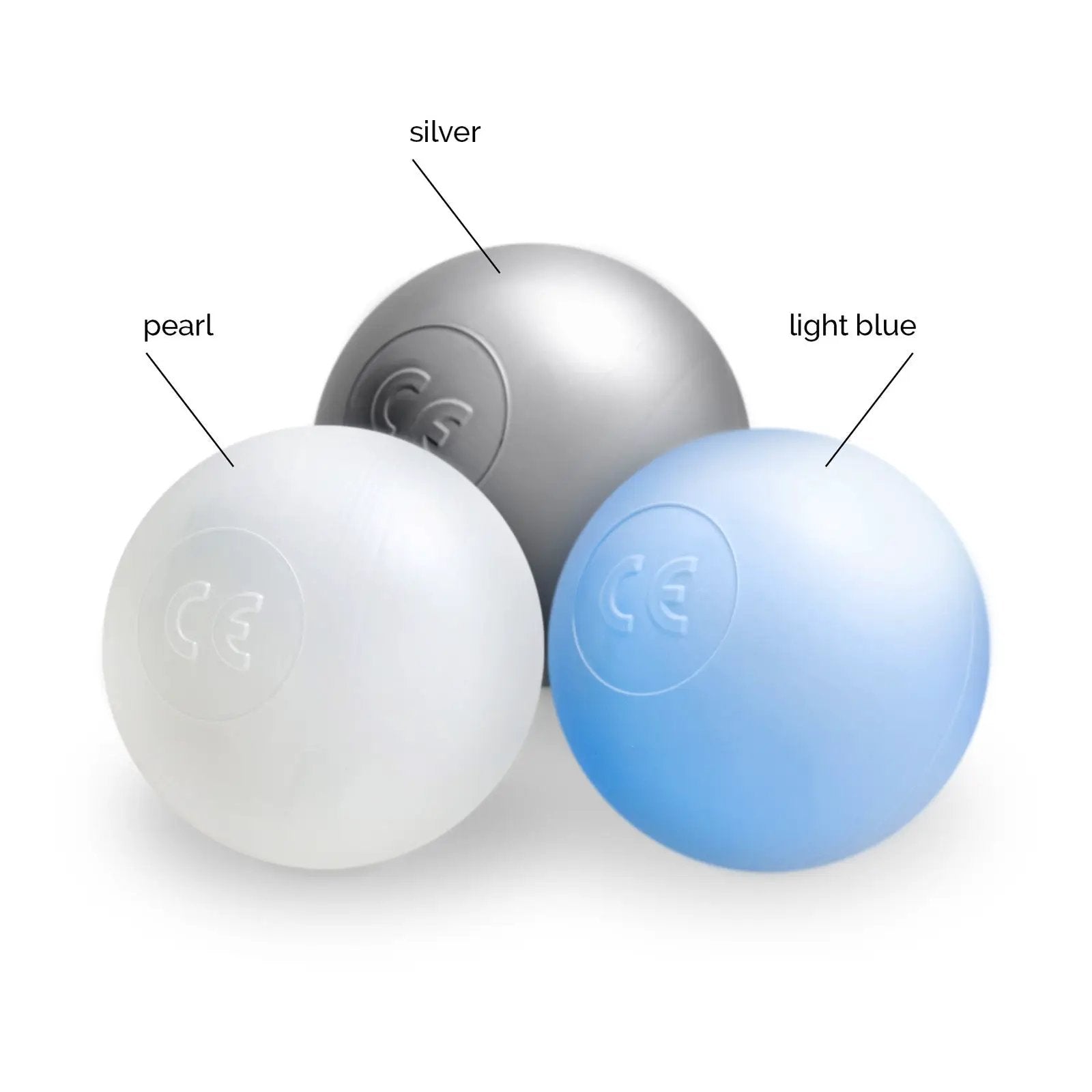 Boule de piscine à balles - 6 cm, lot de 200 pcs : perle, argent, perle bleu clair - Plush Nest - Misioo by Misioo