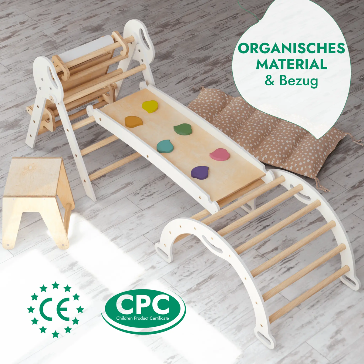 Montessori Pikler Triangle 5-in-1 Climbing Set for Toddlers 1 to 3 Years Arch Slide Board Cushion Creative Play by Goodevas