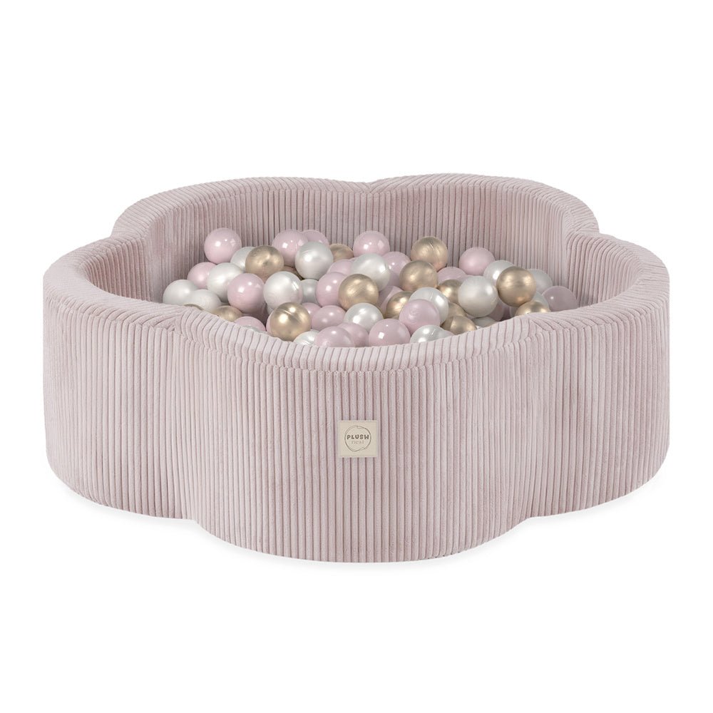 Piscine à balles - 95x30, rose clair, velours côtelé premium, Floral Fun Zone (+ 200 boules perle, perle rose clair, or) - Plush nest - Misioo - myplayground