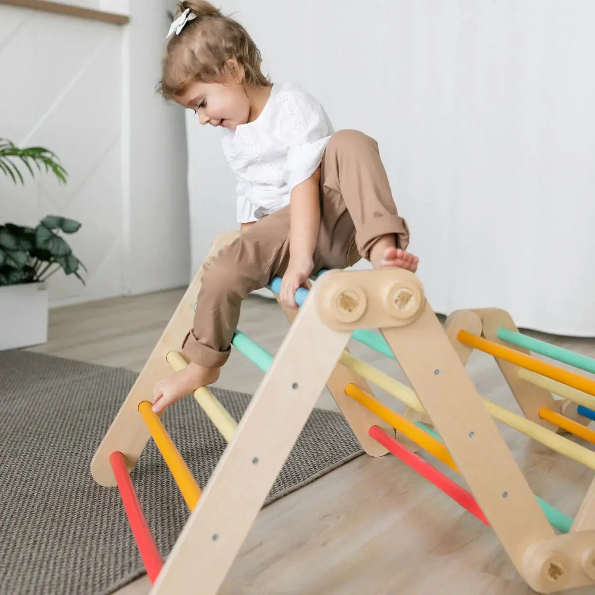 Ensemble d’escalade pour enfants (set M avec planche) - arc-en-ciel, bois brut (non verni), 18 à 24 mois - BusyKids by BusyKids