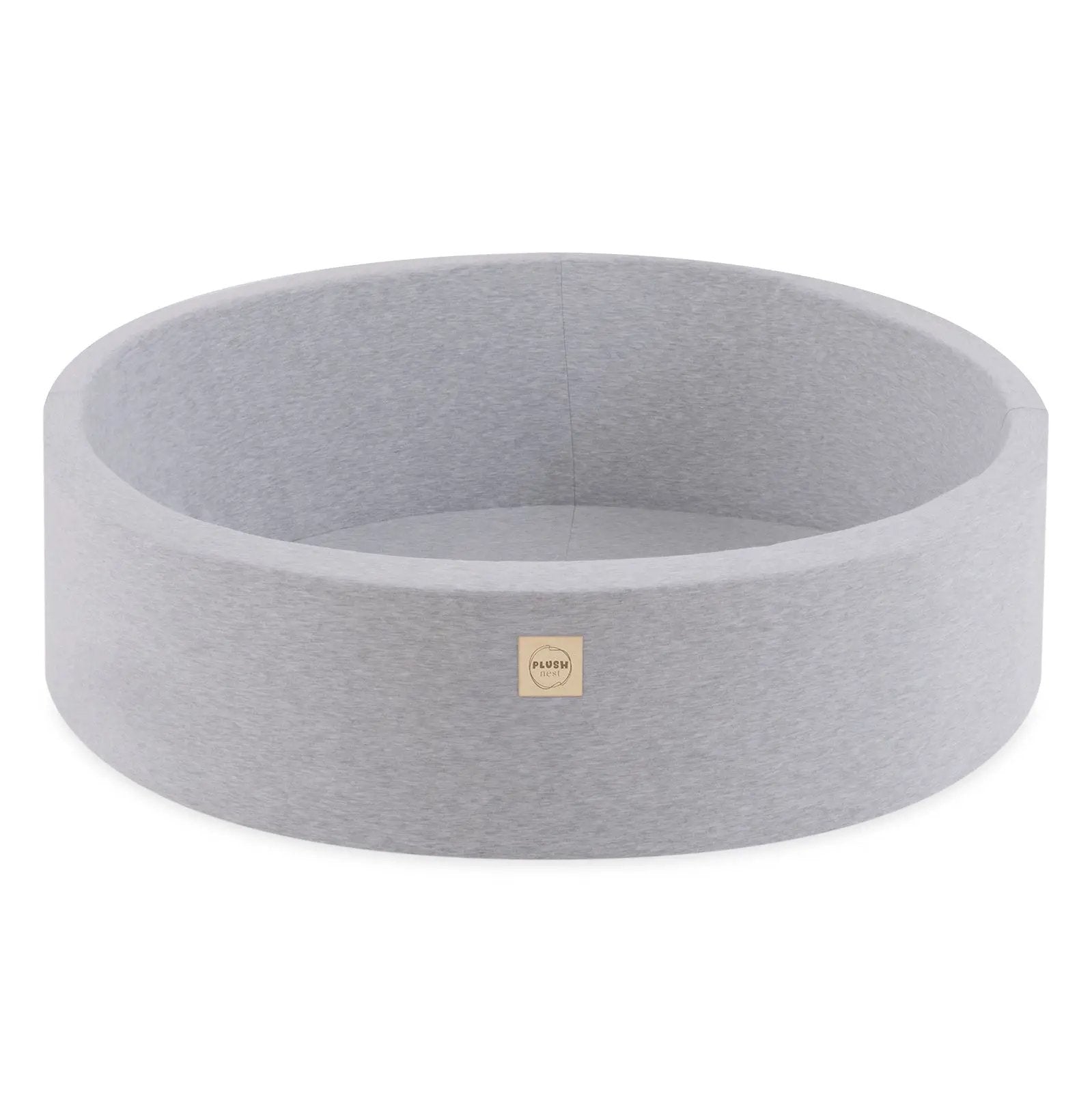 Piscine à balles - ronde 90x30 cm, gris clair en coton (+ 200 boules bleu clair, argent, perle) – Plush Nest by Misioo