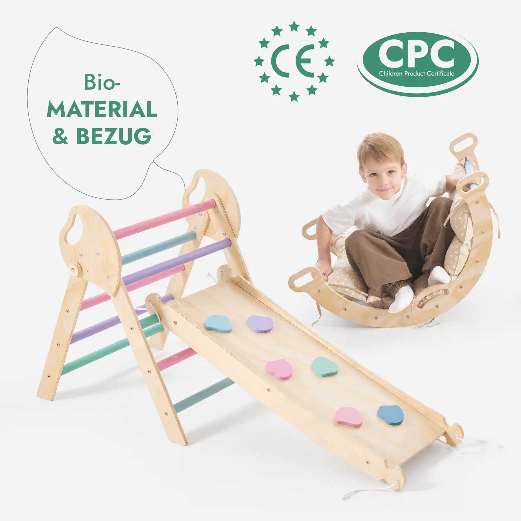 Montessori 4-In-1 Climbing Set For Toddlers 1-3 Pikler Triangle Climbing Arch Slide Board Cushion Pastel by Goodevas