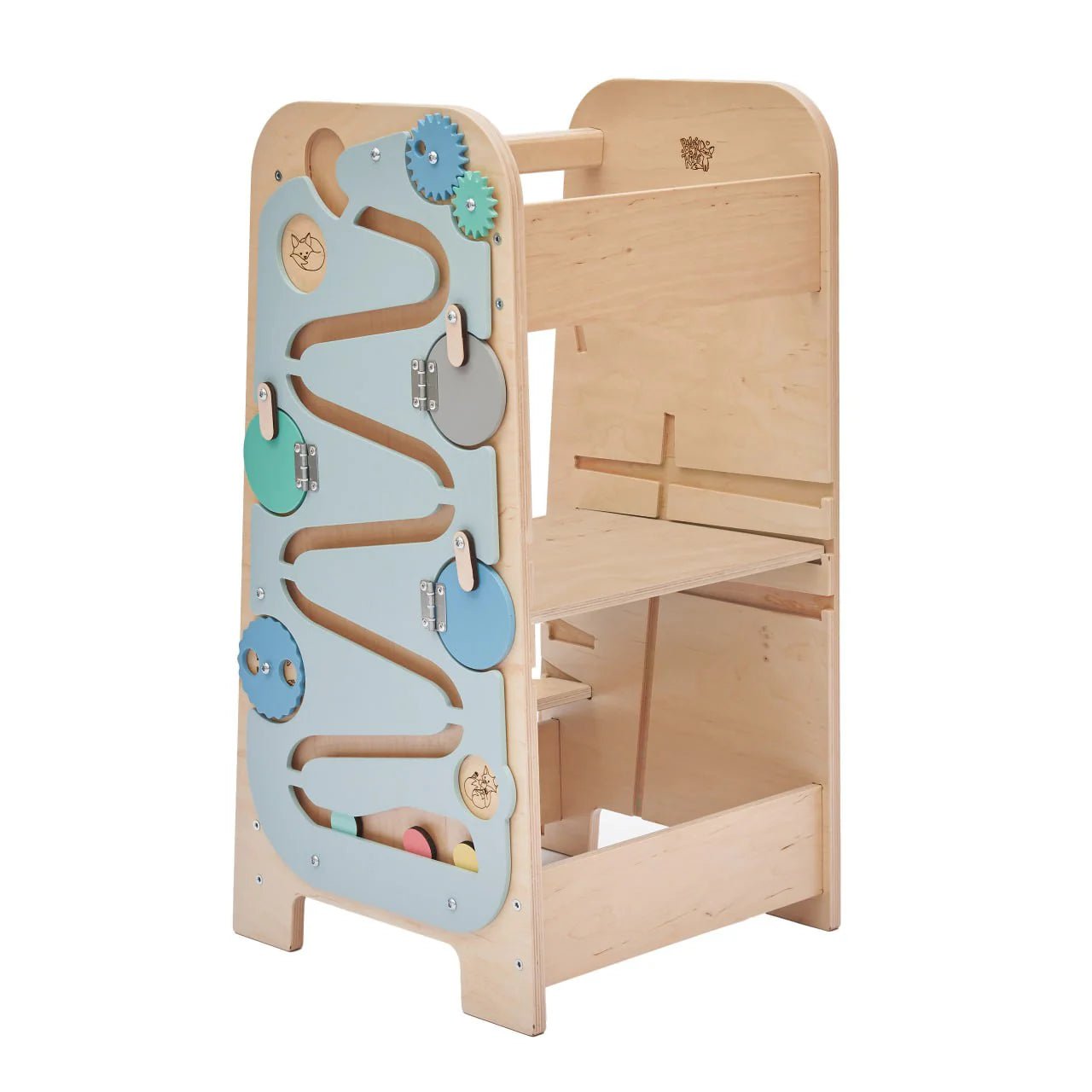 BusyKids - Tour d’Apprentissage Multifonctions 5 en 1 Menthe - Bois Brut (non verni) - 18 à 24 mois - myplayground