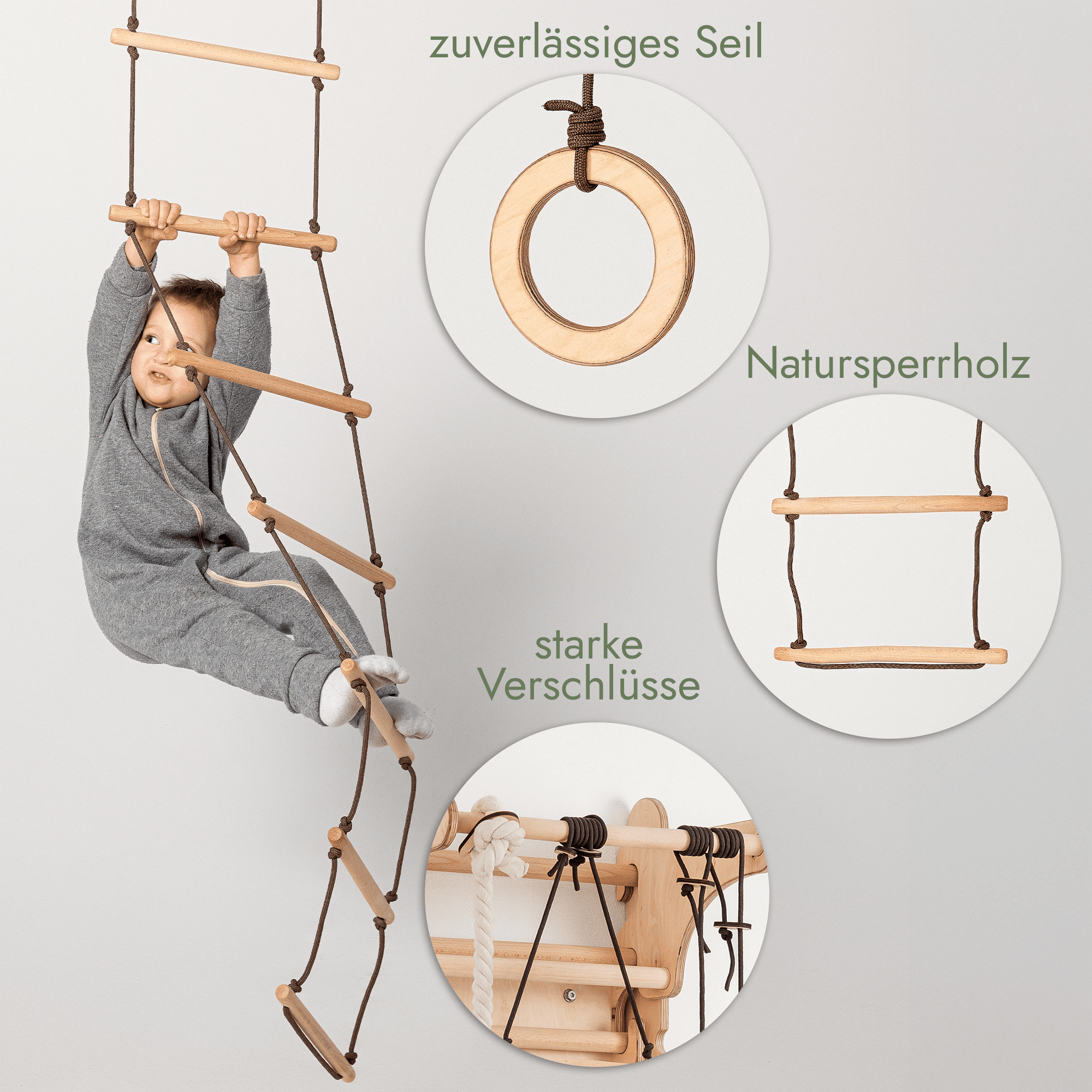 Set aus drei Schaukeln: Scheibe + Ringe + Strickleiter - myplayground
