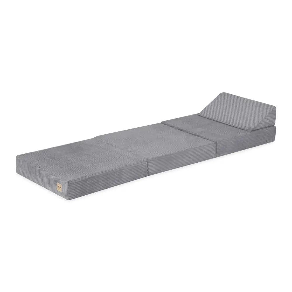 Matelas Foldie large avec appui-tête - Velours côtelé gris premium - Plush Nest by Misioo