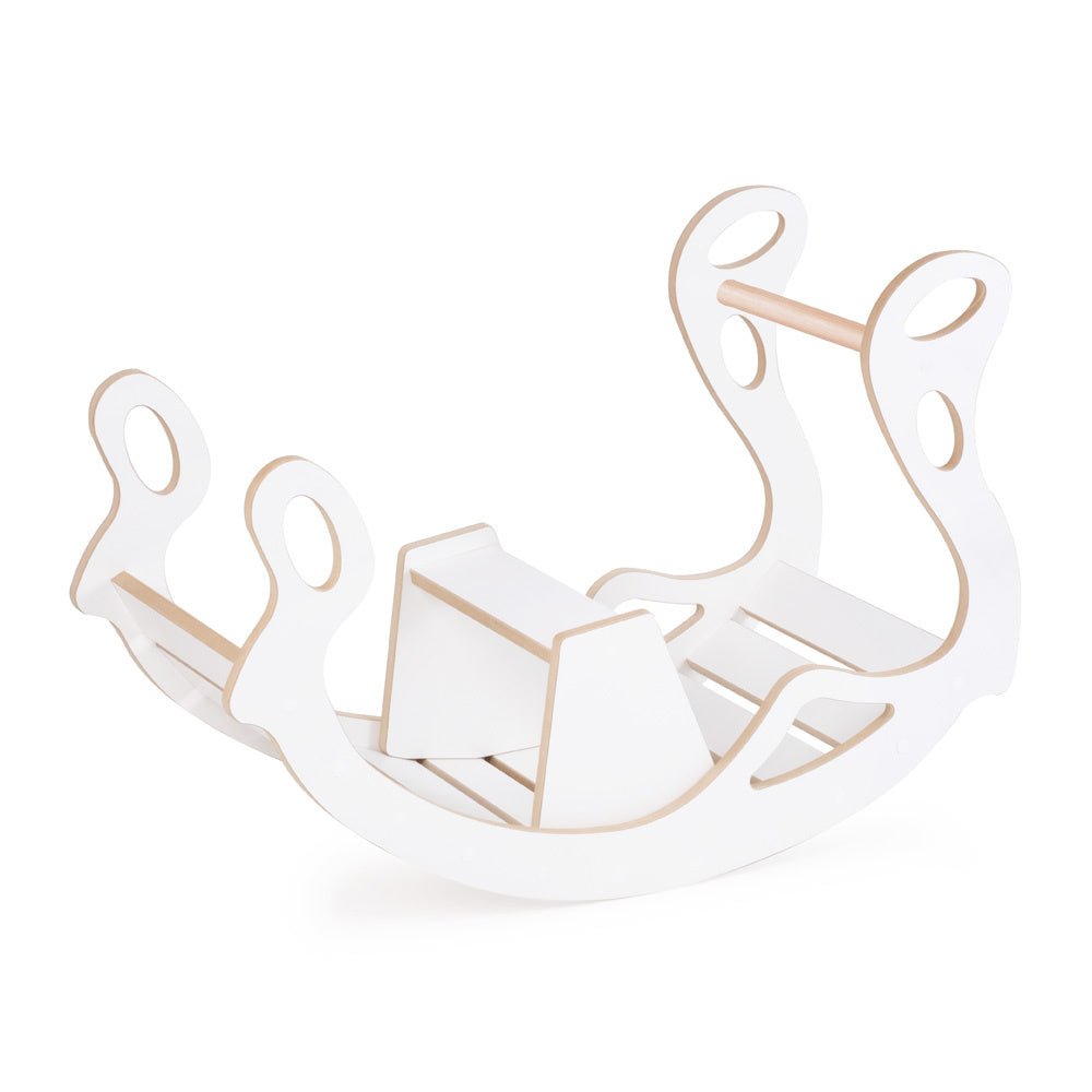Bascule avec banc pour enfants - Bois blanc, bascule en bois, jouet à bascule - Plush Nest - myplayground