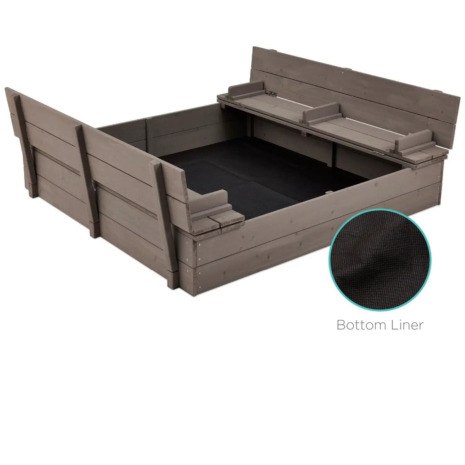 Sturdy Cedar Wood Kids Outdoor Sandbox with Benches in Grey Finish by FastFurnishings