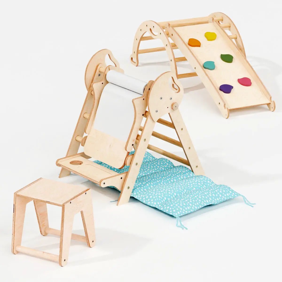 Montessori Pikler Triangle 5-in-1 Climbing Set for Toddlers 1 to 3 Years Arch Slide Board Cushion Creative Play by Goodevas