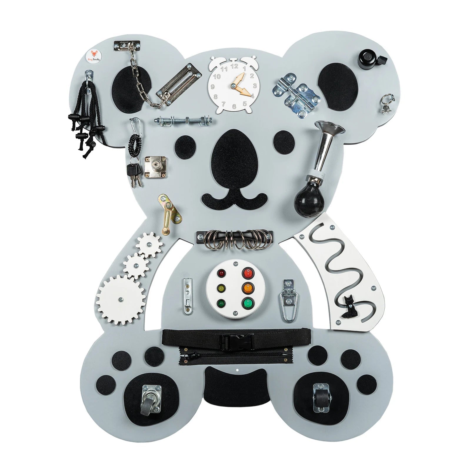 Koala Gris Busy board grise Koala - Planche sensorielle - Jeu de motricite fine pour enfant (3 ans et +) - myplayground