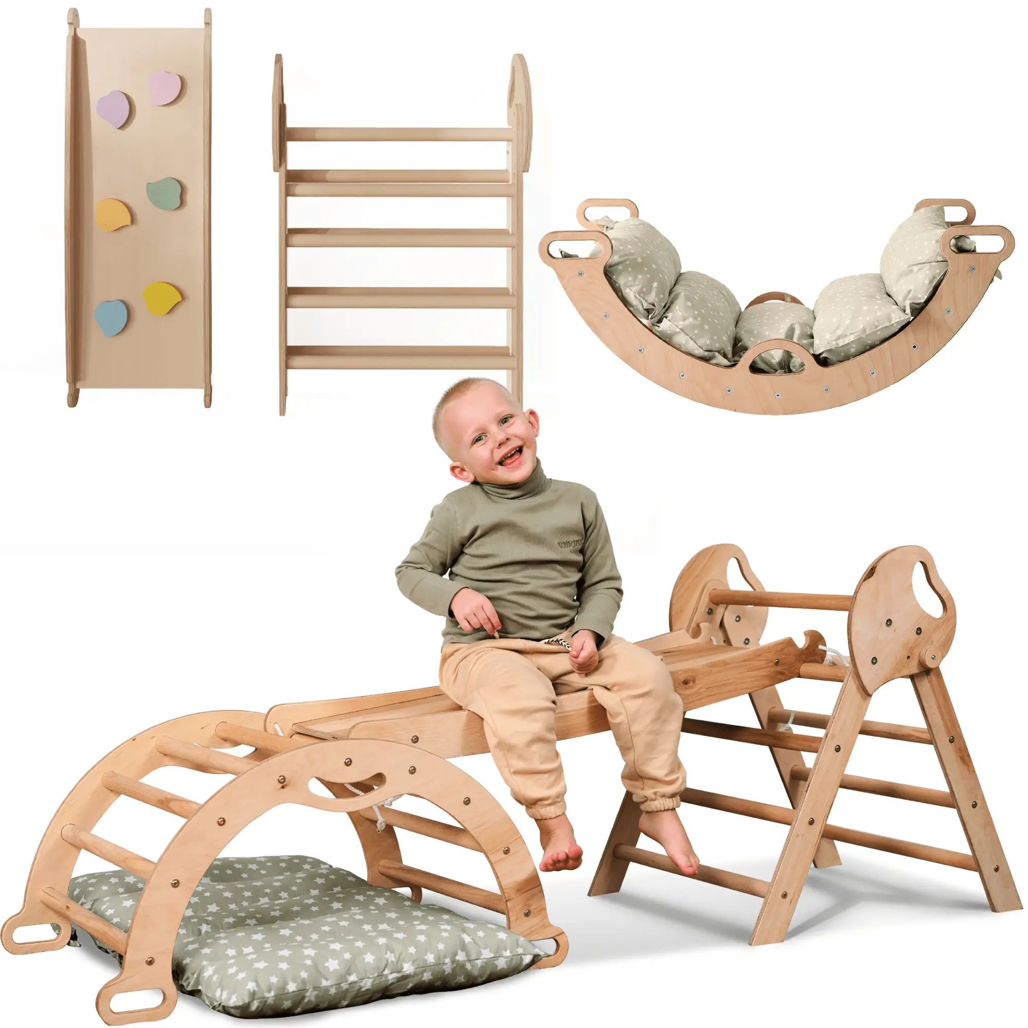 Montessori 4 In 1 Climbing Triangle For Toddlers 1 To 3 Years Pikler Triangle Climbing Arc Slide Board And Cushion by Goodevas