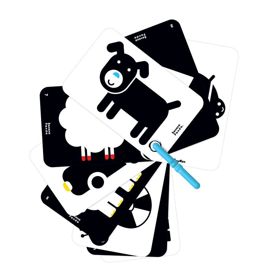 Cartes Flash à Contraste Élevé (3 mois +) - Sur Anneau - Banana Panda - myplayground