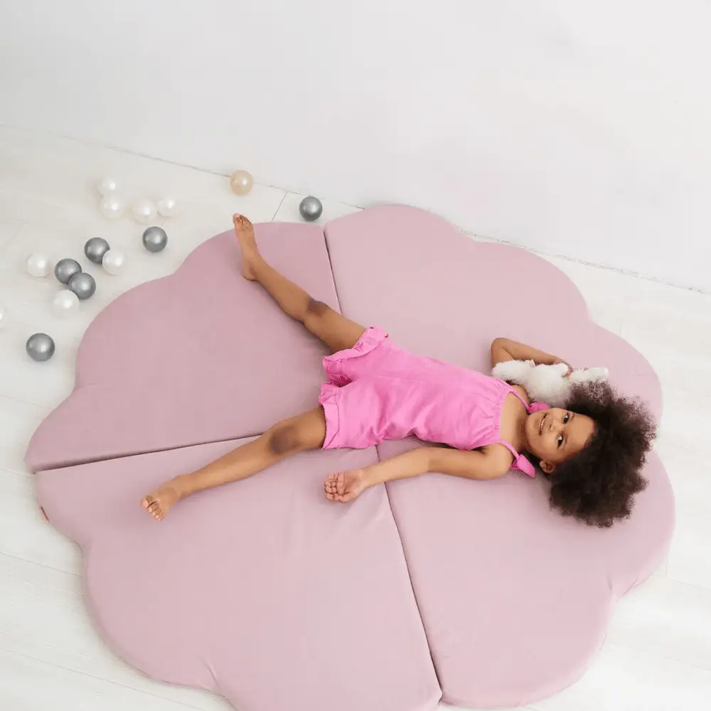 Tapis Fleur - 120x120x5 cm, velours rose, tapis de jeu - Plush Nest by Misioo