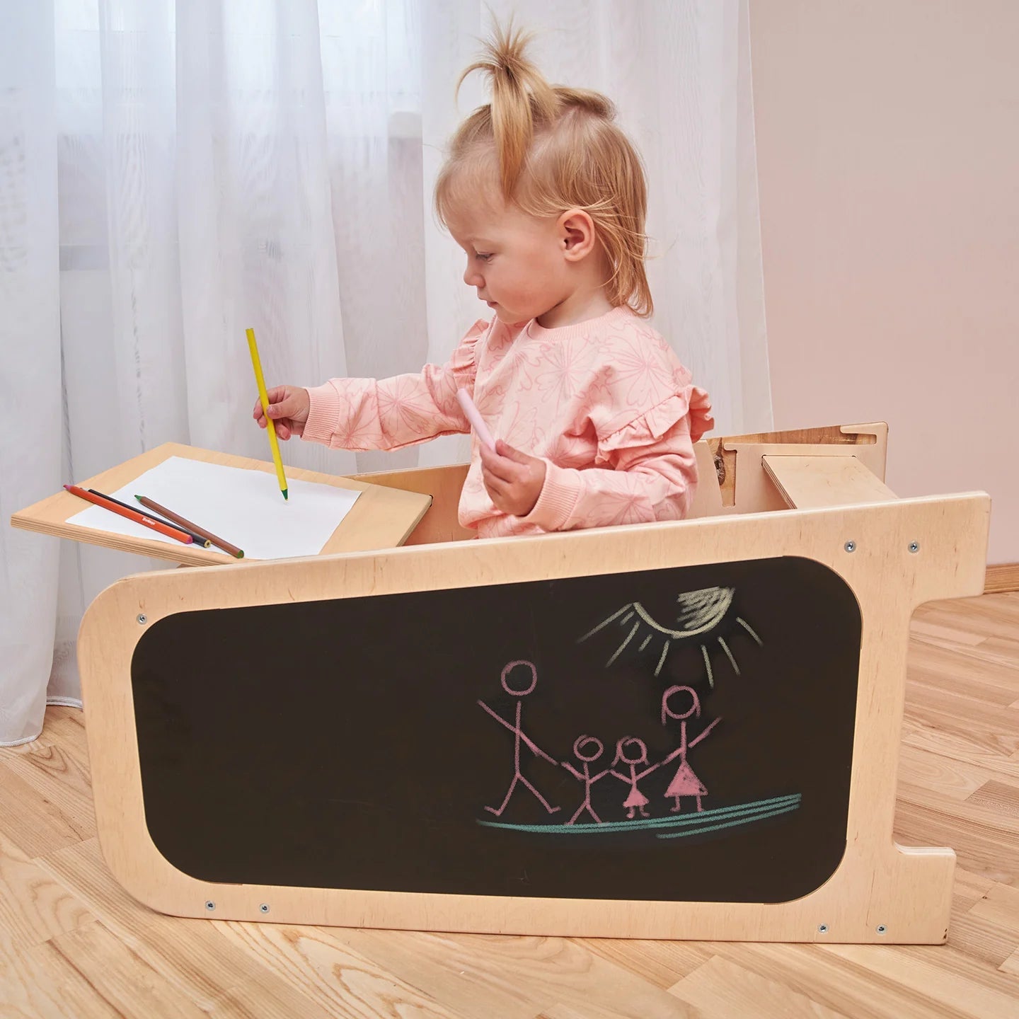 BusyKids - Tour d’Apprentissage Multifonctions 5 en 1 Menthe - Bois Brut (non verni) - 18 à 24 mois - myplayground