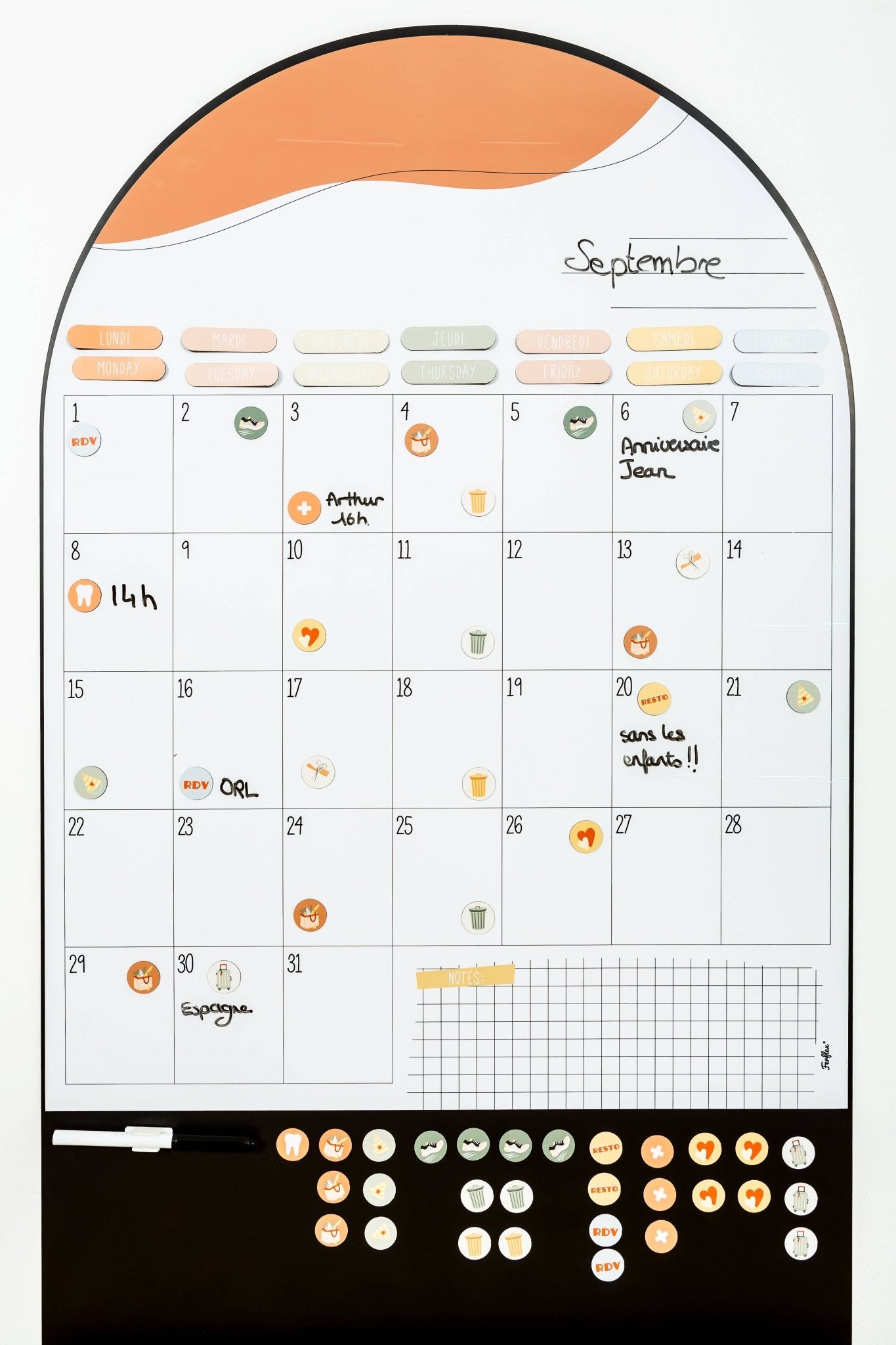 Calendrier mural mensuel magnétique - Le familial - myplayground