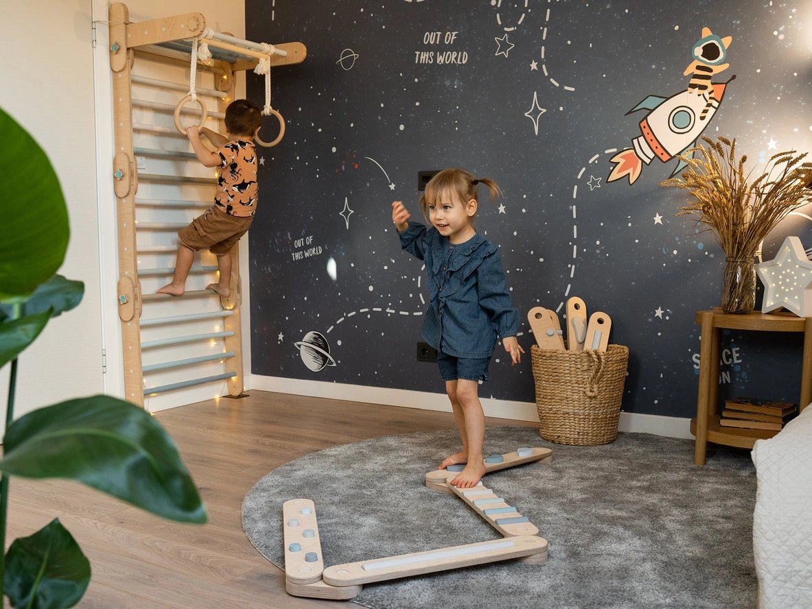 Lot de 4 poutres d'équilibre, jouet d'équilibre en bois, planches d'équilibre - Jeu de motricité enfant - Happymoon - myplayground