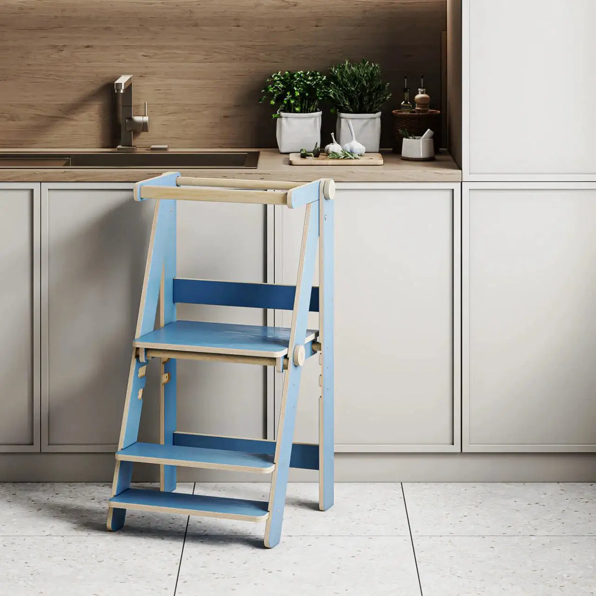 Tour d'observation montessori Pliable - bois brut (non verni), 18 à 24 mois -BusyKids by BusyKids