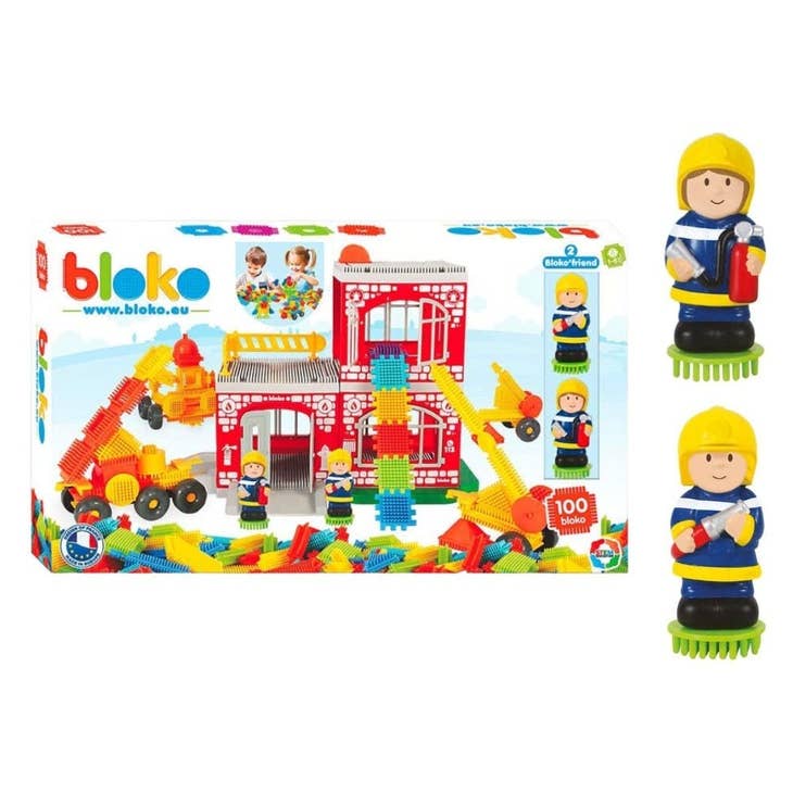 Coffret 100 Bloko + Caserne + 2 Pompiers - BLOKO 503635 - myplayground